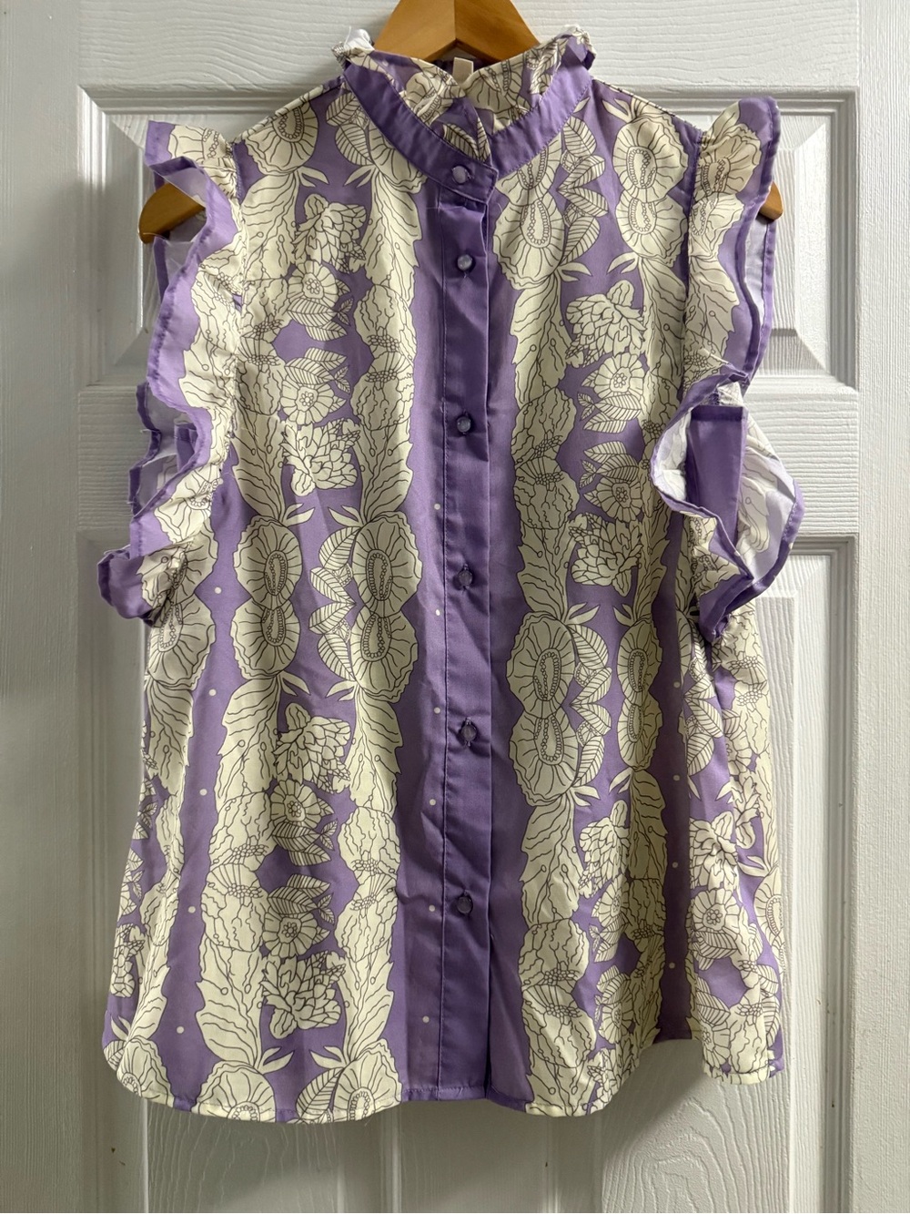 Mazik Floral Ruffle Button Down Blouse Size Small